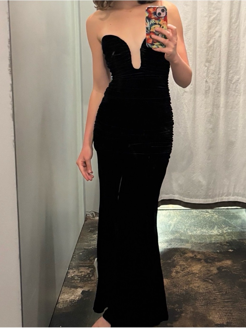 Bardot Black Strapless Velvet Maxi Dress